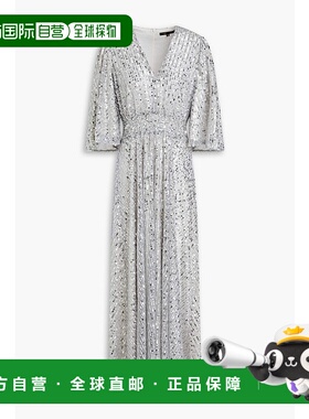 1h可退 潮奢 Maje 女士 珠片薄纱长款连衣裙 MFPRO03532ARGENT