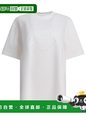 GANNI 女士T恤 T4033151 AW2024 白色 Rhinestone logo embroider