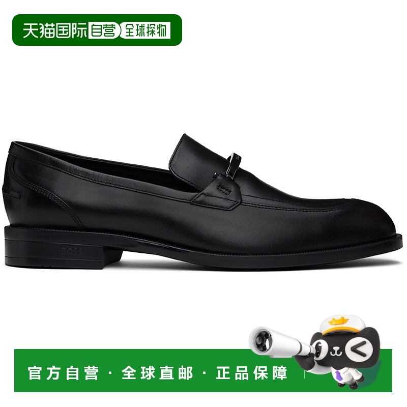 1h可退 潮奢 BOSS 波士 男士 黑色乐福鞋 50523059一脚蹬