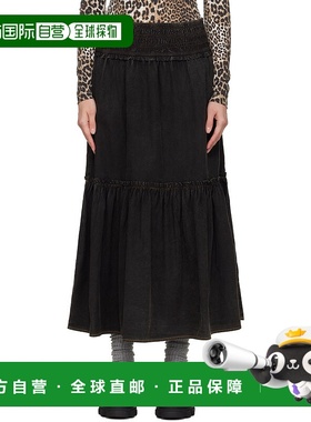 潮奢 GANNI 甘尼 女士 黑色 Washed Smock A字裙 半身裙 W0877