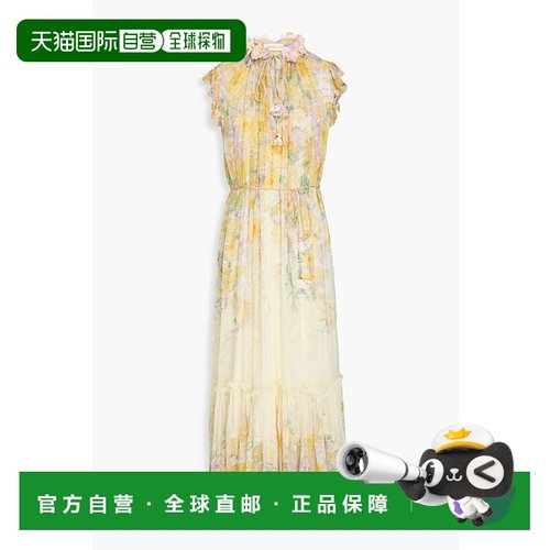 1h可退 潮奢 ZIMMERMANN 女士 荷叶边印花绉纱中长连衣裙 2165DS2