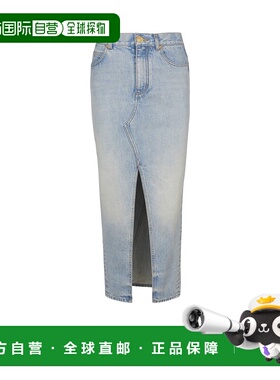 BALMAIN 女士半身裙 EF1LD460DF236FC SS2025 灰色 牛仔中长半身