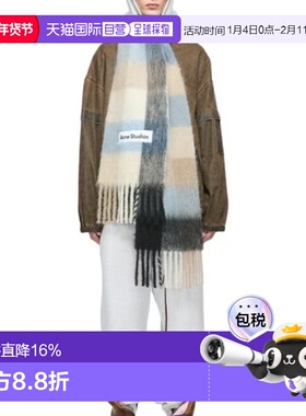 Acne Studios格纹Logo流苏羊驼毛绒线围巾男女同款情侣款