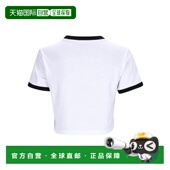 女士白色短袖 T恤衫 短款 MIU 字母Logo图案印花圆领短袖 T恤