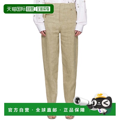1h可退 潮奢 Burberry 巴宝莉 女士 卡其色 Linen Tailored 长裤