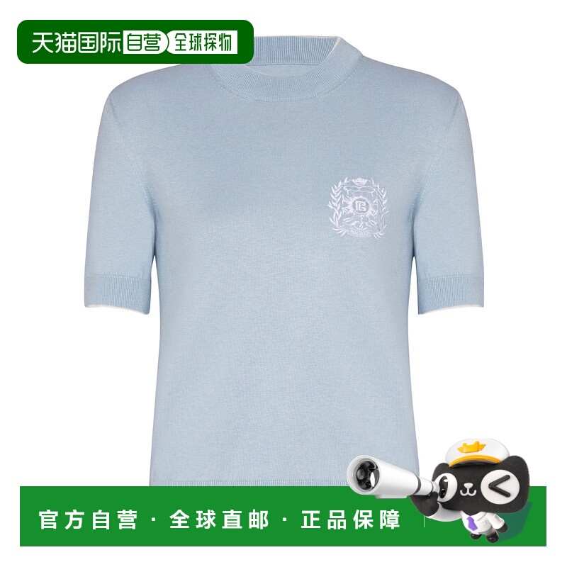 BALMAIN 女士针织衫 FF1KA115KI86SOM AW2025 蓝色 徽章刺绣针织