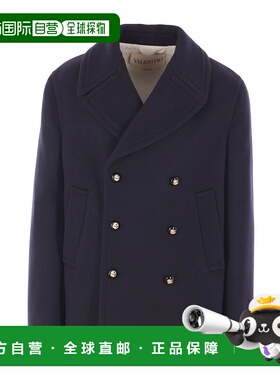 VALENTINO 男士大衣 7V3CJ047AW8FA8 AW2025 蓝色 双排扣长袖大衣