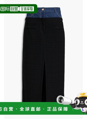 1h可退 潮奢 Sandro 女士 牛仔布拼接花呢中长半身裙 SFPJU01221N