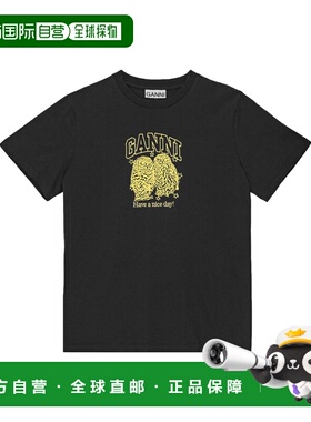 1h可退 潮奢 GANNI 甘尼 女士 黑色 Basic Jersey Owls Relaxed T
