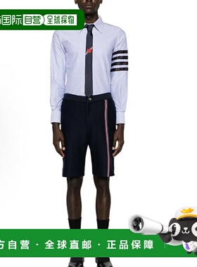 THOM BROWNE 男士天蓝色长袖衬衫 条纹印花尖领单排扣长袖衬衫