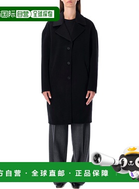 1h可退 潮奢 ANINE BING 女士 宽松款黑色羊毛混纺大衣 A0111294B