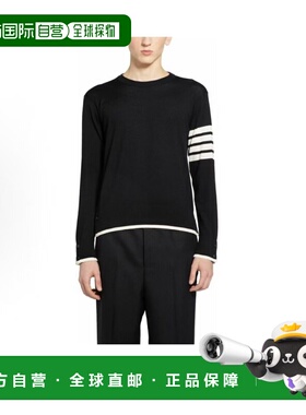 THOM BROWNE 男士黑色毛衣 条纹圆领长袖毛衣