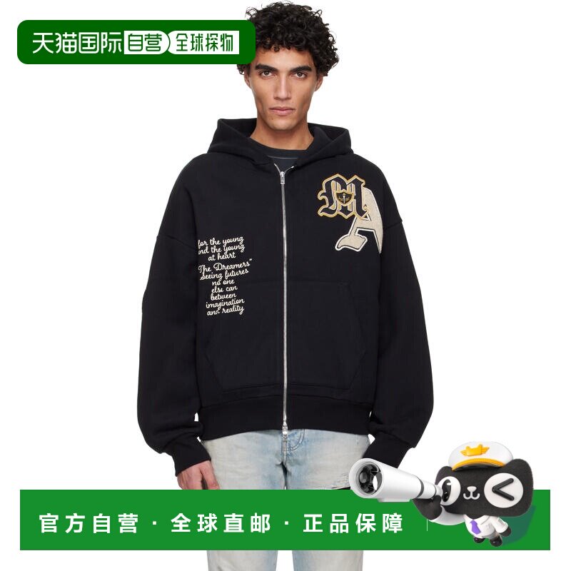 AMIRI 男士 黑色 Varsity Patch Oversized Zip 连帽衫 AMTOJR101