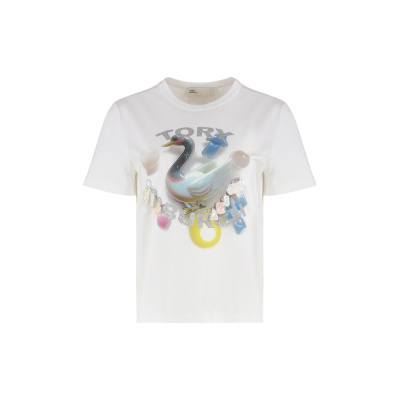 香港直邮TORY BURCH 女士T恤 167433100 SS2025 白色 Cotton crew
