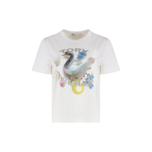 香港直邮TORY BURCH 女士T恤 167433100 SS2025 白色 Cotton crew
