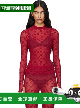 1h可退 潮奢 Marine Serre 女士 红色 Moonogram Mesh Flock T 恤