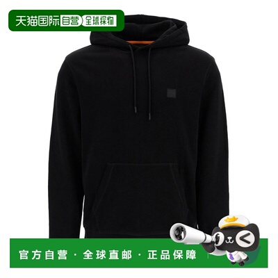 潮奢 BOSS 波士 男士 黑色 Cotton-Terry Logo Patch 连帽衫 5050