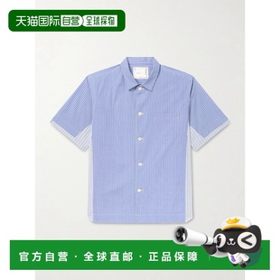 1h可退 潮奢 Sacai 男士 拼接条纹棉质府绸衬衫 2603980M421