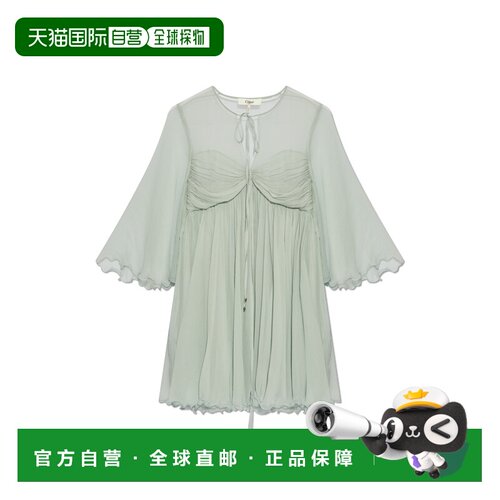 CHLOÉ 女士连衣裙 CH25SRO2711601N AW2025 白色 真丝薄纱褶饰迷