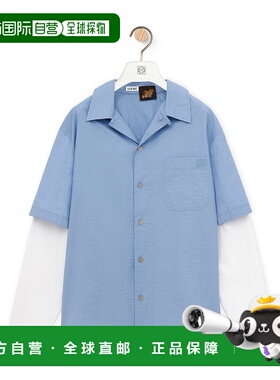 LOEWE 男士衬衫 H616Y05X521022 SS2024 蓝色 拼接长袖衬衫