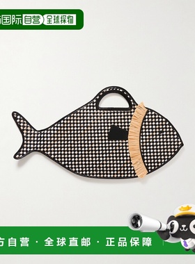 1h可退 潮奢 Staud 女士 Cleo Fish 皮革拉菲草编织手提包 H25P40