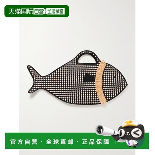 女士 Staud Cleo Fish H25P40 1h可退 皮革拉菲草编织手提包 潮奢