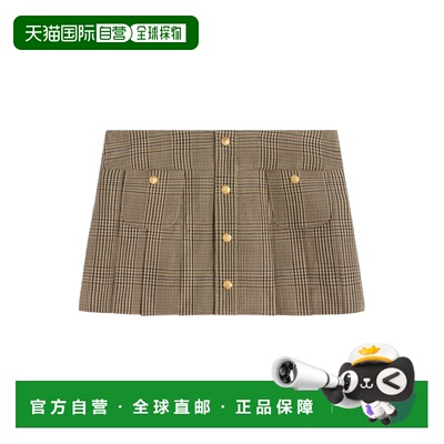 1h可退 奢淘 Celine 羊毛混纺褶裥迷你半身裙 女 2J744883W.a字裙