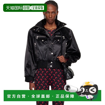 1h可退 潮奢 Marine Serre 女士 黑色 Satin Nylon 飞行员夹克 UJ