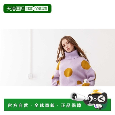 1h可退 潮奢 monki 女士 高领宽松款针织淡紫色芥末黄波尔卡圆点