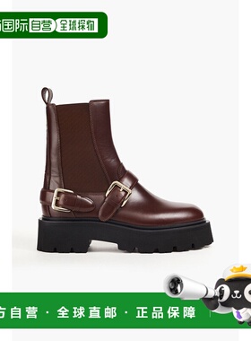 1h可退 潮奢 Sandro 女士 搭扣漆皮切尔西靴 SFACH01022MARRON