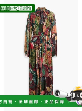 1h可退 潮奢 FARM RIO 女士 束带印花双绉长款连衣裙 325639FAUNA