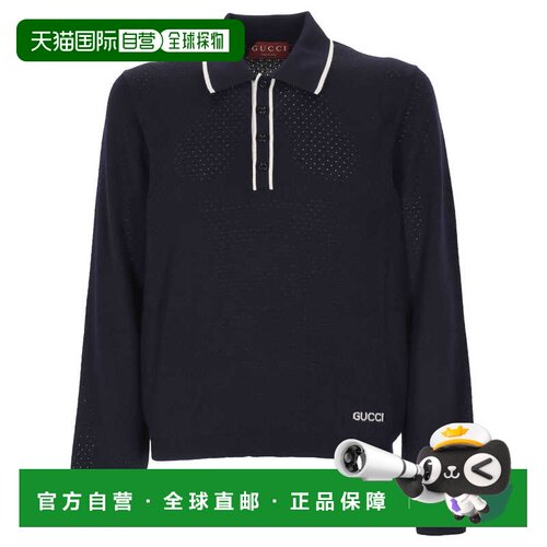 GUCCI 男士POLO衫 824573XKESP4423 AW2025 黑色 饰嵌花精细羊毛P