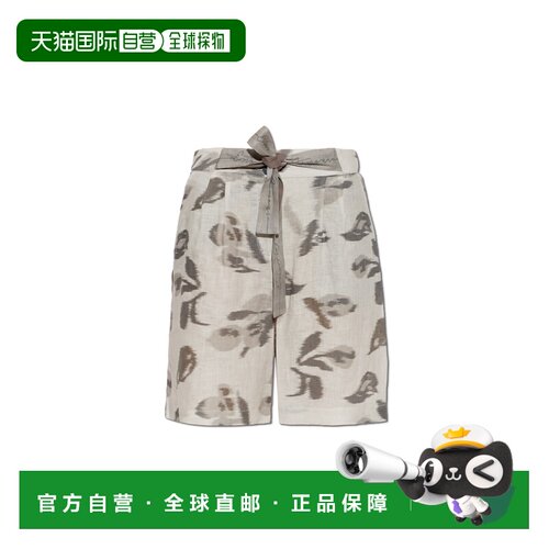 EMPORIO ARMANI 女士亚麻中裤休闲裤短裤 EW004952AF26966F8083
