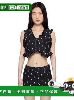 1h可退 潮奢 Anna Sui 安娜苏 女士 黑色 Embroidered Roses Crop
