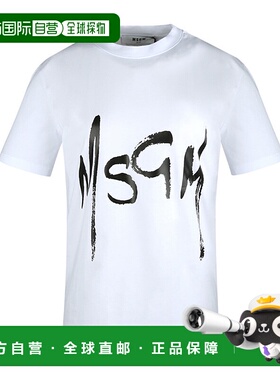 MSGM/女士白色徽标印花棉质短袖T恤 2841MDM747298