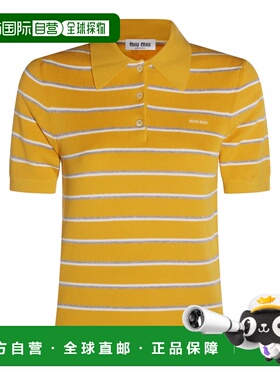 1h可退 潮奢 Miu Miu 缪缪 女士 黄色白色棉质Polo衫 MMLB35SOOO1