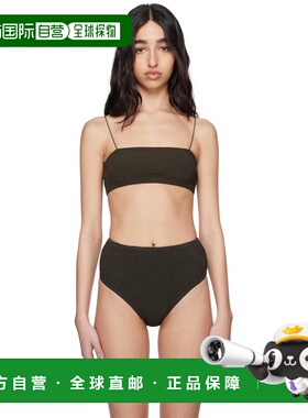 1h可退 潮奢 toteme 女士 卡其色抽褶比基尼上装 242WSW1079FB013