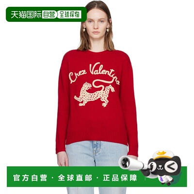 valentino 华伦天奴 女士 红色 Wool Chez & Panther Embroidery
