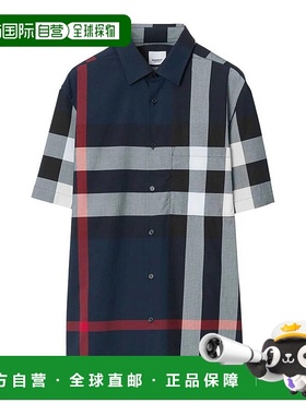 BURBERRY 男士衬衫 8079592 AW2025 深蓝色 Summerton Check Shor
