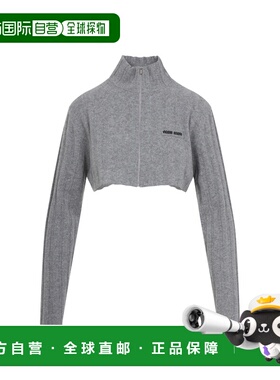 1h可退 潮奢 Miu Miu 缪缪 女士 灰色羊绒羊毛针织开衫 MMF01ASOO