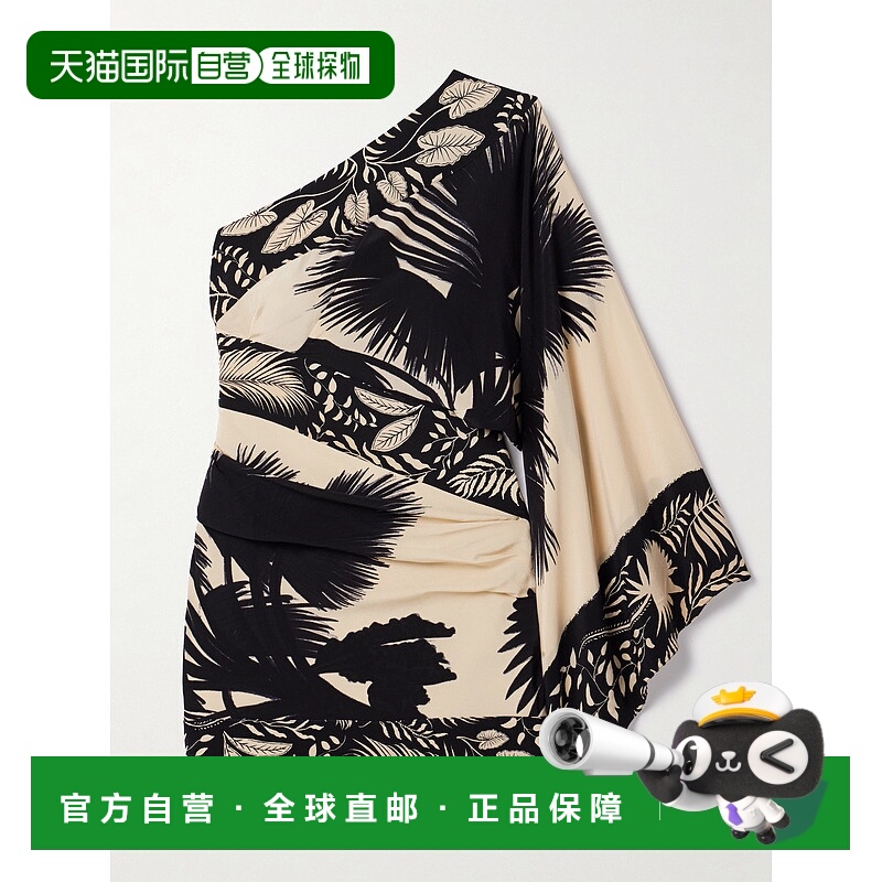 潮奢 JOHANNA ORTIZ 女士 Forest 单袖褶皱印花真丝双绉迷你连衣