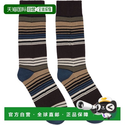 1h可退 潮奢 Sacai 女士 棕色 Horizontal Stripe 中筒袜 2601114