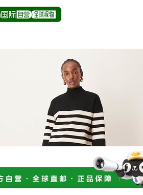 1h可退 潮奢 New Look 纽洛克 女士 立领条纹套头衫(黑色)