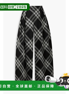 1h可退 潮奢 Burberry 巴宝莉 女士 褶裥格纹羊毛直筒裤 WSP24TRG