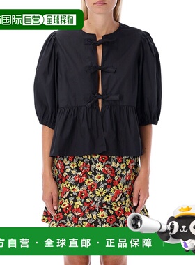 GANNI 女士衬衫 F73646479099 AW2022 黑色 Top with decorative