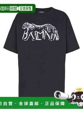 BALMAIN 女士T恤 FF0EH005GF22 AW2025 黑色 Balmain Leopard Pri