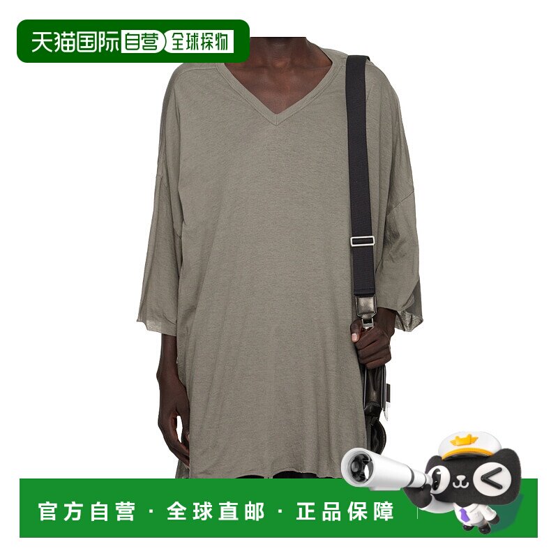 RICK OWENS 男士T恤 RU02E1279UC34 AW2025 灰色 V 领T恤