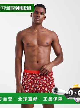 1h可退 潮奢 ASOS 男士 Christmas 设计复古印花红色四角裤