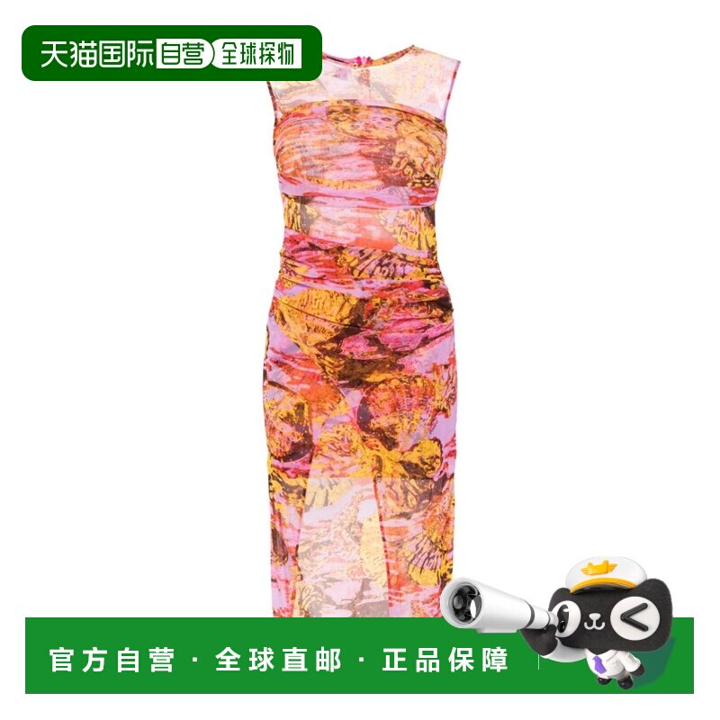 PINKO 女士半身裙 103225A1OBNH6 SS2024 粉红色 无袖印花连衣裙