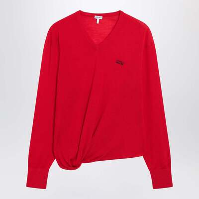 香港直邮潮奢 LOEWE 罗意威 女士 红色美利奴羊毛垂褶上衣 S540Y1